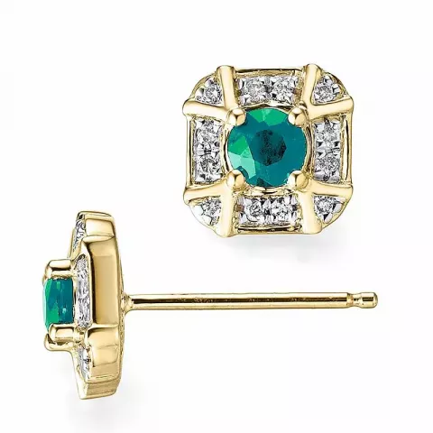 firkantet smaragd diamantøredobb i 14 karat gull med rhodium med diamant og smaragd 