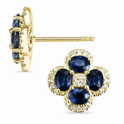 Blomst safir diamantøredobb i 14 karat hvitt gull med diamanter og safirer
