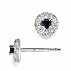 runde safir briljantøredobb i 14 karat hvitt gull med safir og diamant