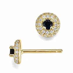 runde safir briljantøredobb i 14 karat gull med safir og diamant
