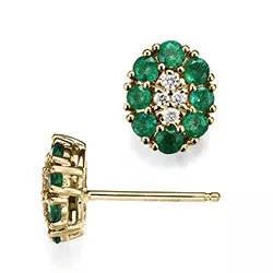ovale smaragd diamantøredobb i 14 karat gull med smaragd og diamant 
