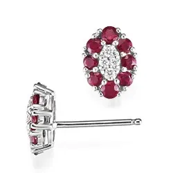 ovale rubin diamantøredobb i 14 karat hvitt gull med diamant og rubin 
