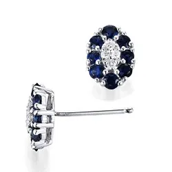 ovale safir diamantøredobb i 14 karat hvitt gull med safir og diamant