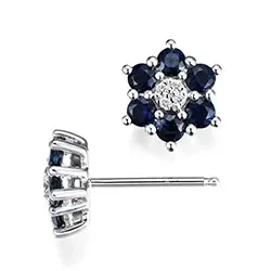 blomst safir briljantøredobb i 14 karat hvitt gull med diamant og safir