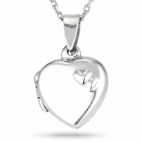 Hjerte medaljong smykke i sølv 
