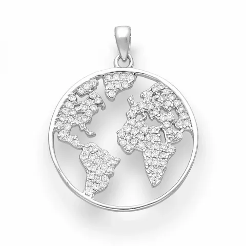 rundt world halskjede i sølv med anheng i sølv