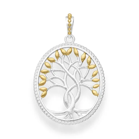 oval livets tre anheng i sølv og forgylt sølv