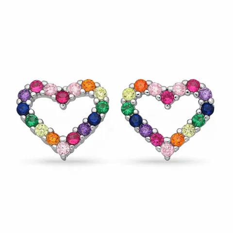 hjerte multifargede zirkon øredobber i sølv