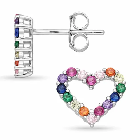 hjerte multifargede zirkon øredobber i sølv