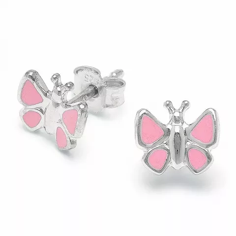 Rosa sommerfugl ørestikker i sølv