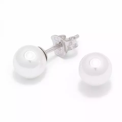 7 mm runde hvite perle ørestikker i sølv