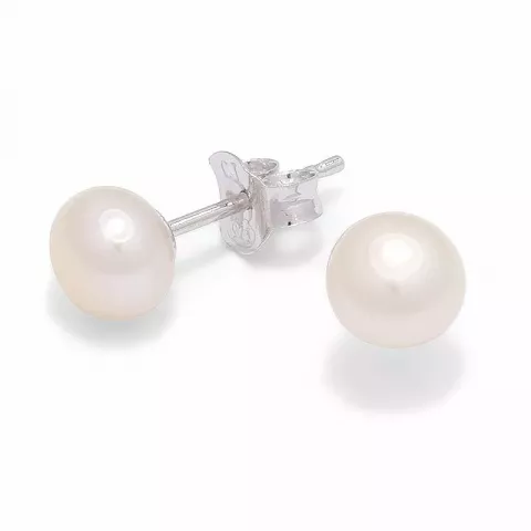 6-6,5 mm hvite perle ørestikker i sølv