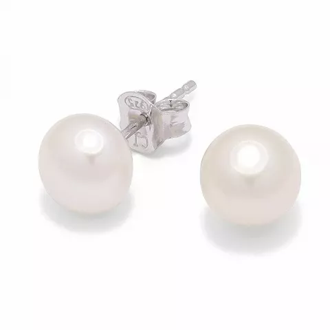 7-7,5 mm hvite perle ørestikker i sølv
