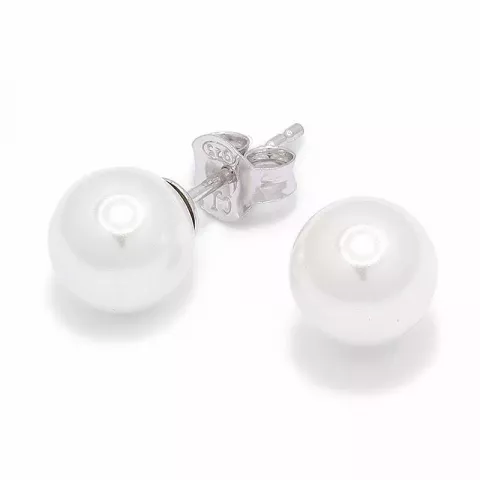 8 mm runde hvite perle ørestikker i sølv