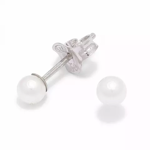 3,5-4 mm runde hvite perle ørestikker i sølv