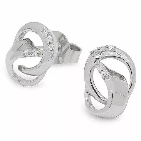 Abstrakt zirkon øredobber i 9 karat hvitt gull med zirkoner