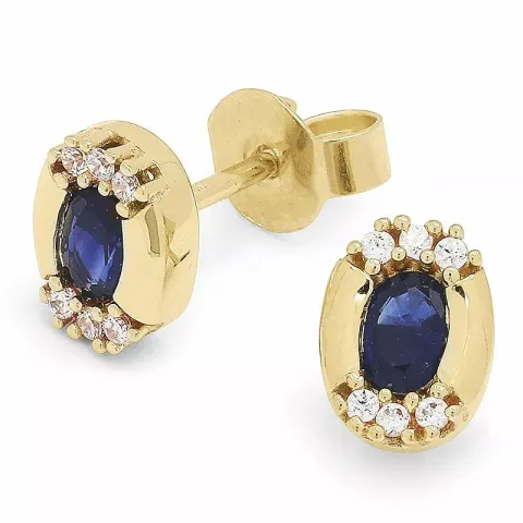 Ekte ovale safir gulløredobb i 9 karat gull med safirer og zirkoner