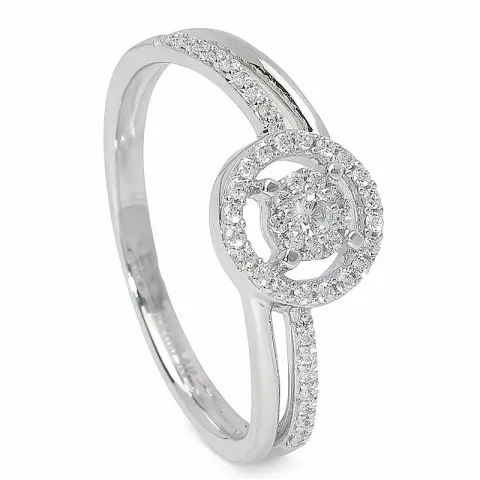 sirkel zirkon ring i 9 karat hvitt gull