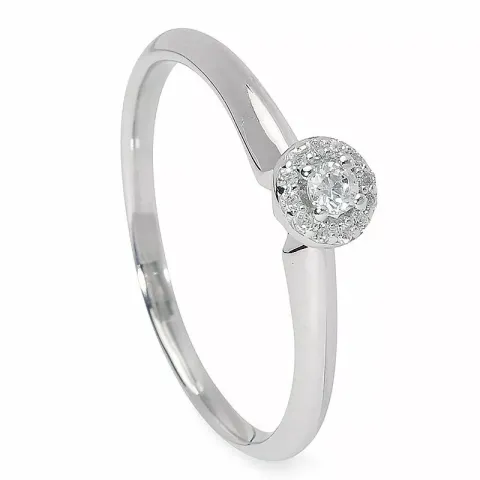 Lille rund zirkon ring i 9 karat hvitt gull