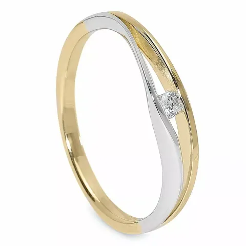 smal zirkon ring i 9 karat gull og hvitt gull