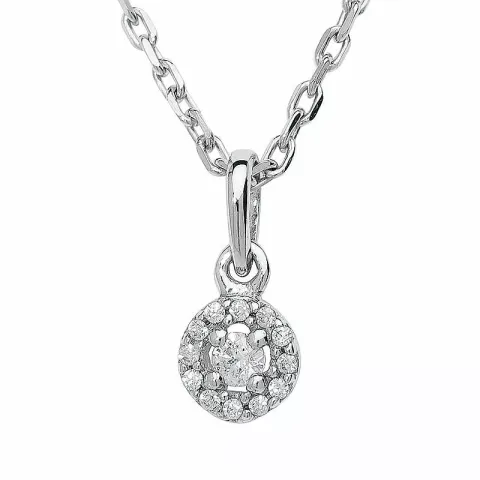 Lille rundt zirkon anheng i 9 karat hvitt gull