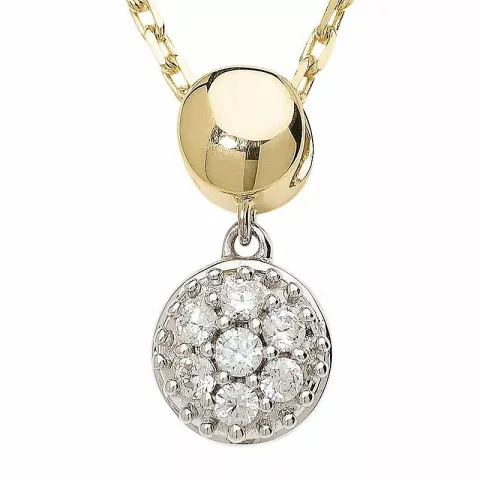 rundt gull anheng i 9 karat gull og hvitt gull