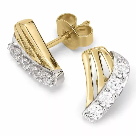 Abstrakt øredobber i 9 karat gull og hvitt gull med zirkon
