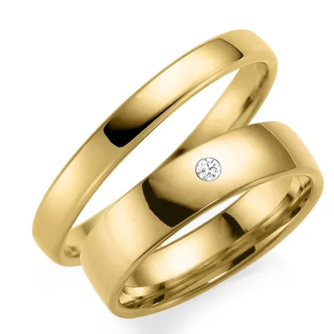 3 og 5 mm gifteringer i 9 karat gull 0,03 ct - par