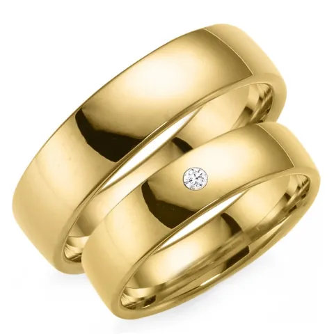 5 og 6 mm gifteringer i 9 karat gull 0,03 ct - par