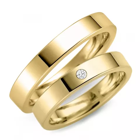 3 og 4 mm diamant gifteringer i 14 karat gull - par