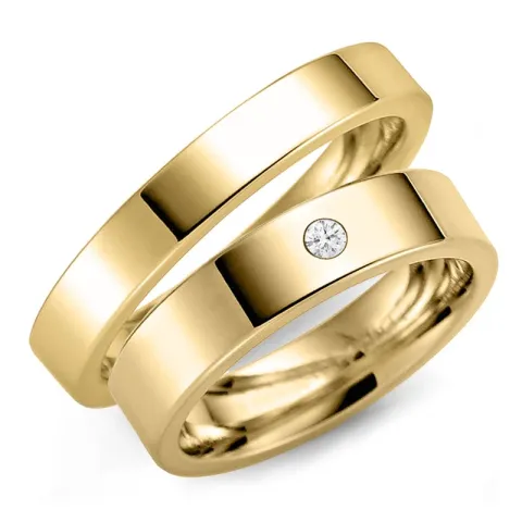 3 og 5 mm gifteringer i 9 karat gull 0,03 ct - par