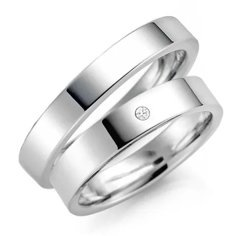 3 og 5 mm diamant gifteringer i 14 karat hvitt gull - par