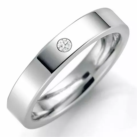 4 mm giftering i 14 karat hvitt gull 0,03 ct