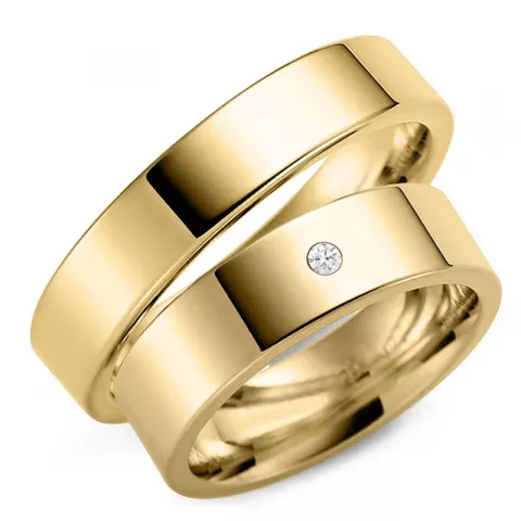 5 og 6 mm diamant gifteringer i 14 karat gull - par