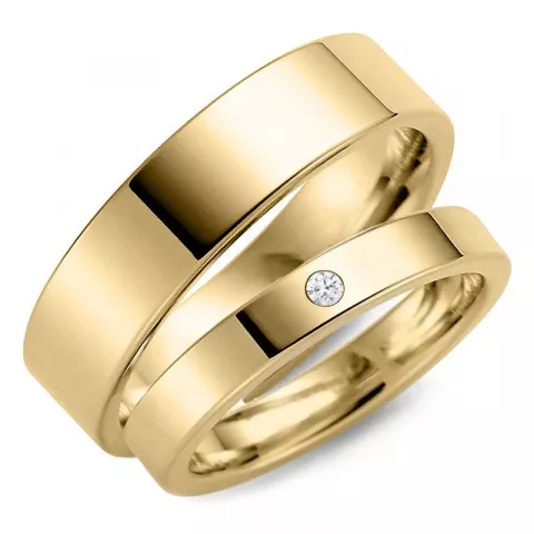 6 og 3 mm diamant gifteringer i 14 karat gull - par