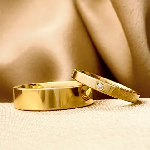 6 og 3 mm diamant gifteringer i 9 karat gull - par
