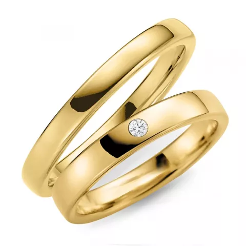 3 og 4 mm diamant gifteringer i 14 karat gull - par