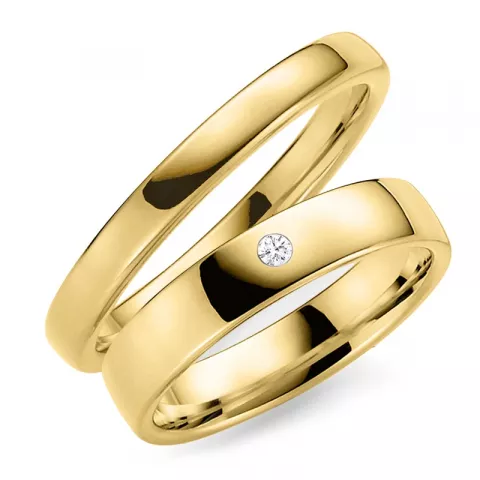 3 og 5 mm diamant gifteringer i 14 karat gull - par
