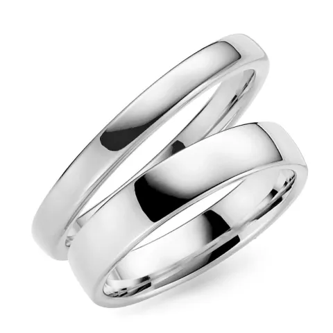 3 og 5 mm gifteringer i 9 karat hvitt gull - par