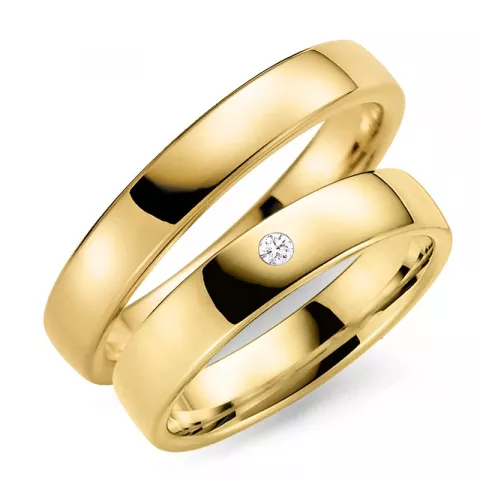 4 og 5 mm diamant gifteringer i 14 karat gull - par