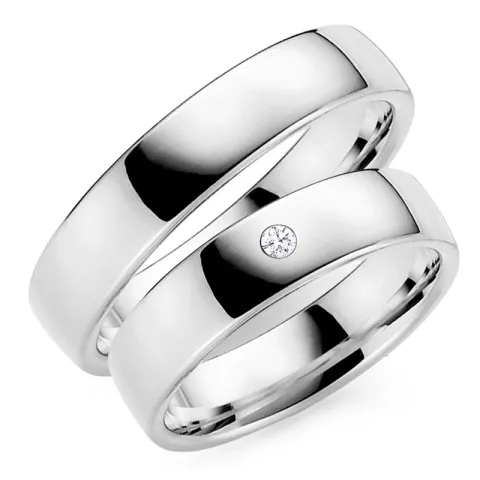 5 mm diamant gifteringer i 9 karat hvitt gull - par