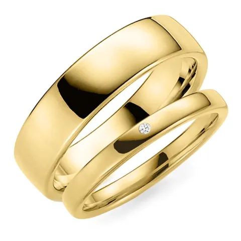 6 og 3 mm diamant gifteringer i 9 karat gull - par