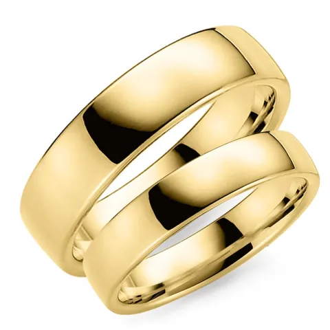 6 og 5 mm gifteringer i 9 karat gull - par