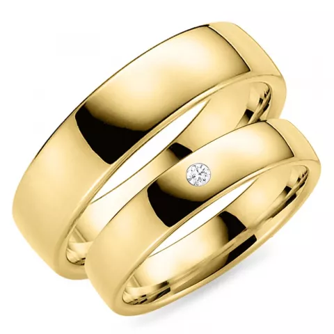 6 og 5 mm diamant gifteringer i 9 karat gull - par