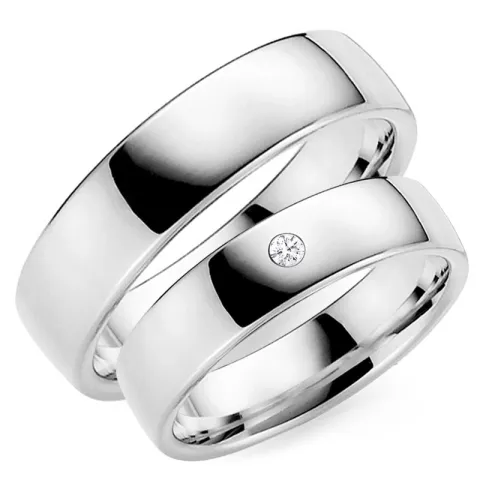 6 mm diamant gifteringer i 14 karat hvitt gull - par