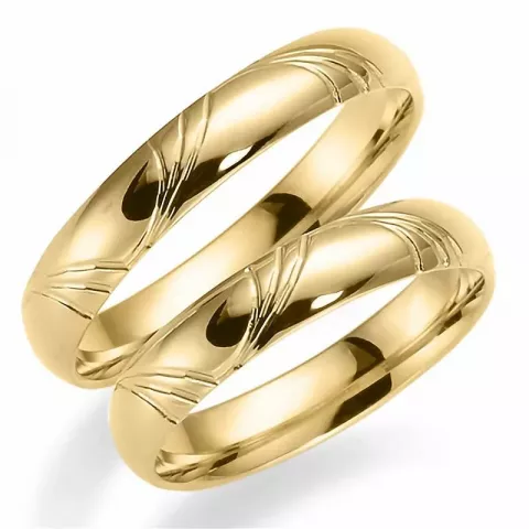 Mønster 4 mm gifteringer i 14 karat gull - par