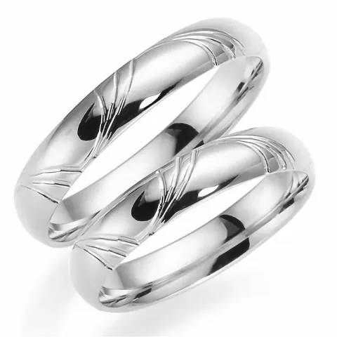 Mønster 4 mm gifteringer i 9 karat hvitt gull - par