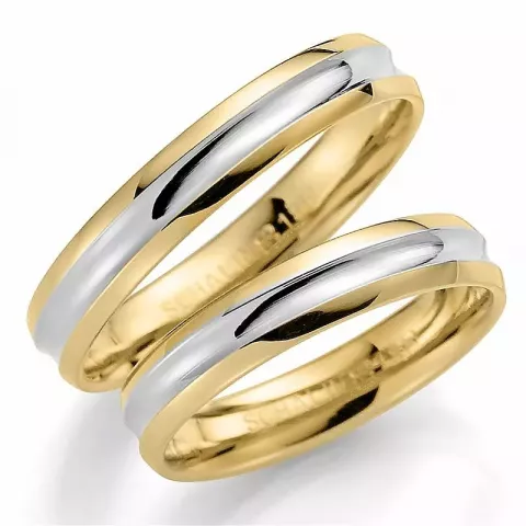 Tofarget 4 mm gifteringer i 14 karat gull og hvitt gull - par