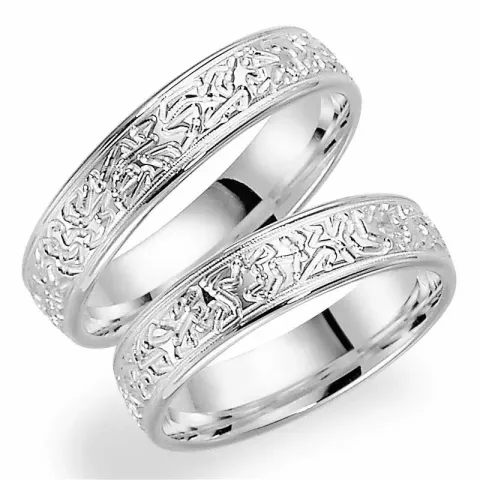 Mønster 5 mm gifteringer i 9 karat hvitt gull - par