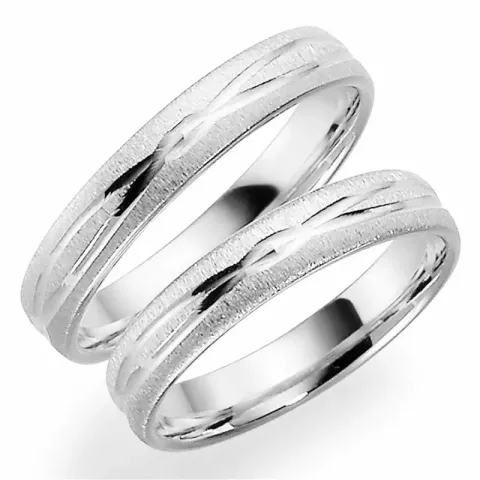 Mønster 4 mm gifteringer i 14 karat hvitt gull - par